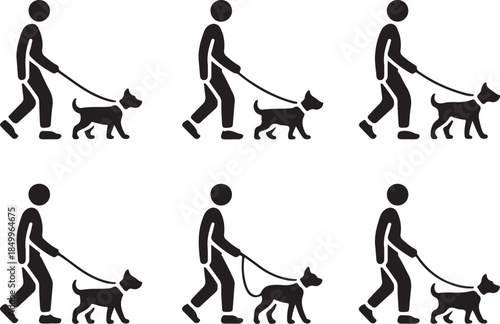 Dog Walking Silhouette Icon Set