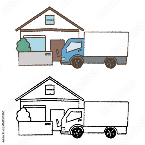 家の前に止まるトラック