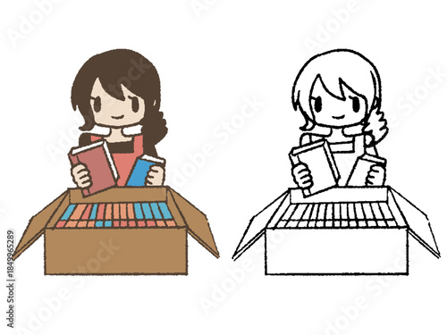 手描き、主婦が荷造り