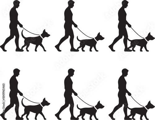 Dog Walking Silhouette Icon Set