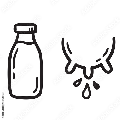 hand drawn icon of Milk Bottle and Udder Dairy Farm Icons