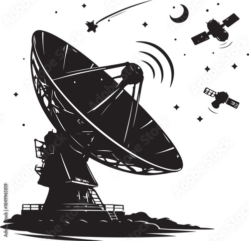 A silhouette of satellite dish scanning sky, communication science