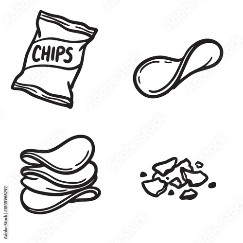 Hand Drawn icon of Snack Food Chips and Pretzels