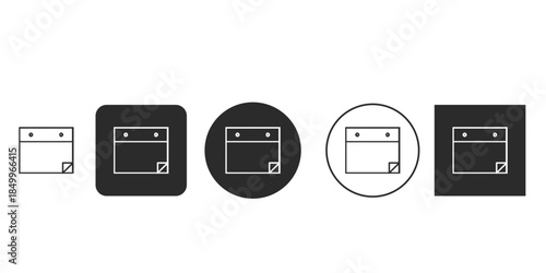 Flat vector icon set for calendar app date reminder UX design | Monochromatic symbol of monthly schedule page with folded corner | Black and white UI glyphs for note or task management system