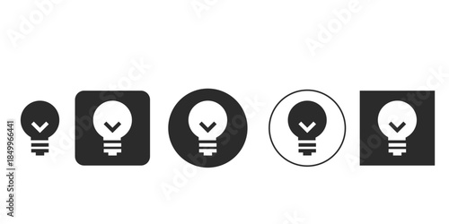 Monochrome light bulb icon set for mobile apps | Black and white idea pictogram vector collection | Creative innovation and solution symbol in various styles | UI/UX design resource for setting