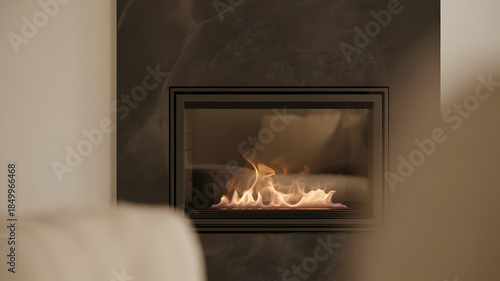 Modern fireplace with bioethanol flame detail in contemporary room