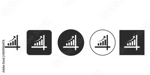 Business growth performance bar chart icon with rising arrow | Financial stock market increase and profit gain symbol vector | Upward trending sales and data analysis graphic element