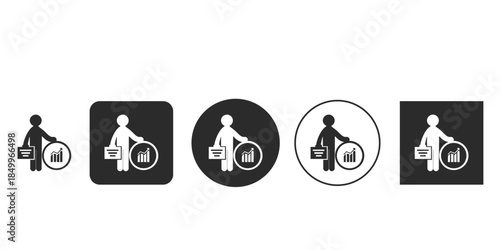 Business professional icon with growing chart visualization | Financial growth and investment success vector graphic | Corporate worker holding briefcase and upward trend graph symbol 