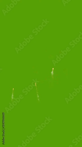 Colorful fireworks explosion on green screen background, 4K. Fireworks green screen. Merry Christmas and Happy New Year  Festive background for 4th of July, summer festival. Effect ready to chroma key