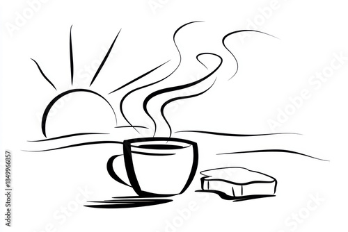black and white coffee cup sunrise sketch clip art preview