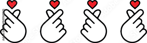 finger heart black line red love four icons set vector illustration design art