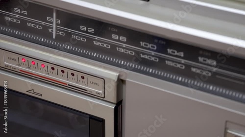 Close-Up of a Vintage Radio Tuner and Level Meter; horizontal; video