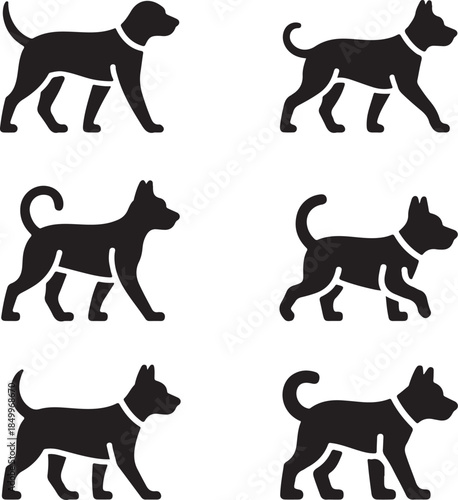Dog Walking Silhouette Icon Set