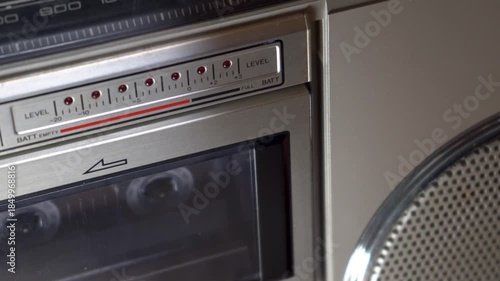Close-Up of a Vintage Radio Cassette Deck and Level Meter; Horizontal; Video