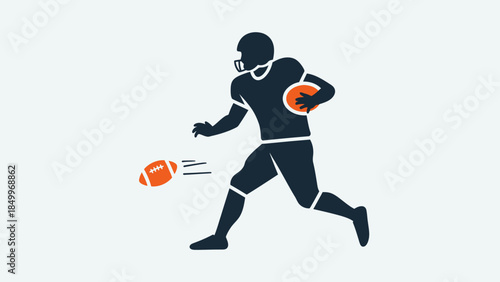 American football player running with the ball during a game, in silhouette style on light gray background