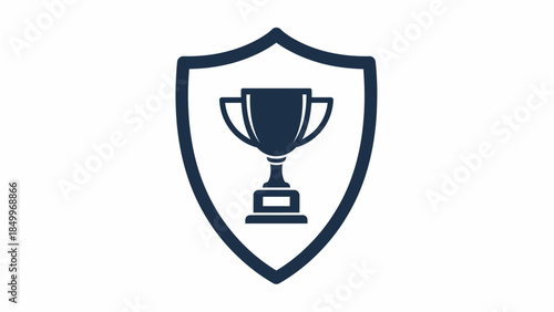 Shield with classic trophy award icon, isolated white background