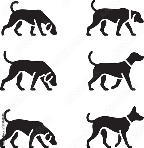 Dog Walking Silhouette Icon Set