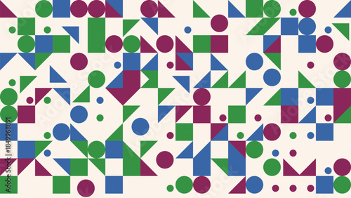 Colorful geometric shapes pattern with circles and squares