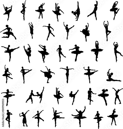 collection of 40 stylized profiles of female ballet dancers