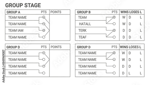 Football Soccer Tournament Group Stage Table Standings Outline Illustration