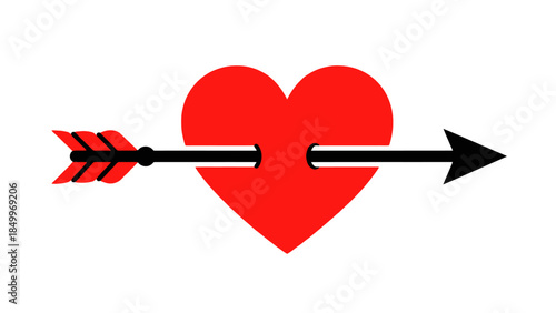 Red Heart Pierced by Cupid's Arrow on Isolated White Background, Symbolizing Love and Romance