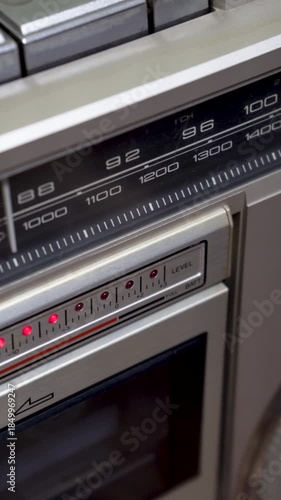 Close-Up of a Vintage Radio Tuner and Level Meter; Vertical; Video