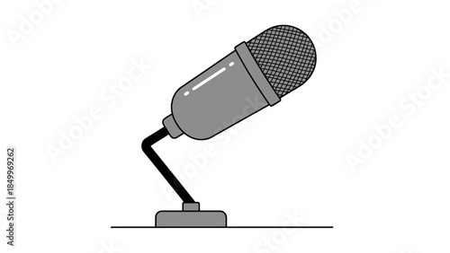 Professional studio microphone on a stand for clear audio recording, isolated white background