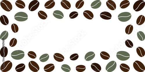 Green and brown coffee beans formed a Rectangular frame border Copyspace Template Banner Format Idea. Isolated Vector illustration Coffee Related Content or Menu Promo Cards Promo Banner, leaflet, tag
