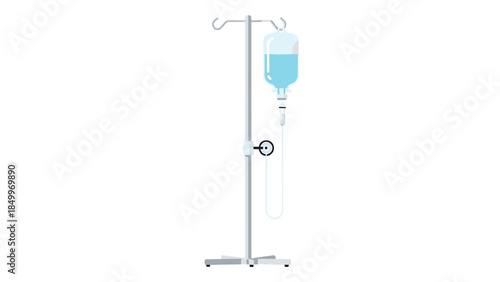 Medical IV drip stand with a clear fluid bag hanging, representing healthcare, hospital treatment, and patient care.