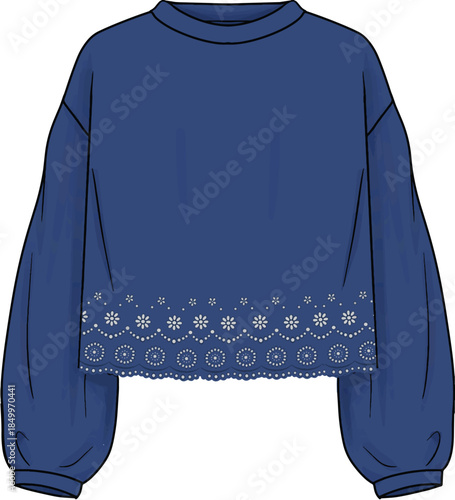 embroidery detail oversize woman tracksuit technical CAD drawing with  Fashion flat sketch for sportswear design. 