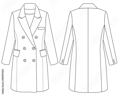 Women Double Breasted Long Coat Technical Flat Vector Illustration
Women Double Breasted Long Coat Technical Flat Vector Illustration
