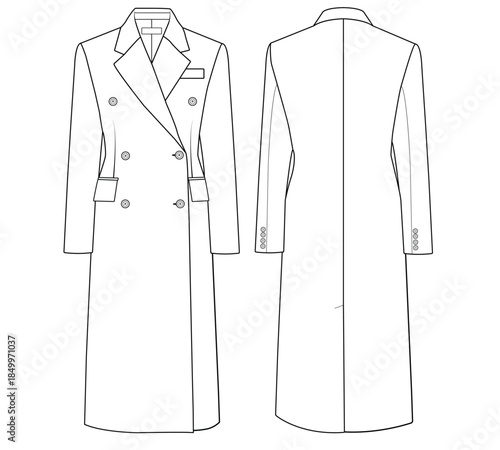 Women Double Breasted Long Coat Technical Flat Vector Illustration
Women Double Breasted Long Coat Technical Flat Vector Illustration
