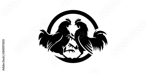 Two roosters fighting silhouette logo design