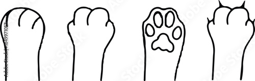 cat paws black line four icons set vector illustration design logo art 