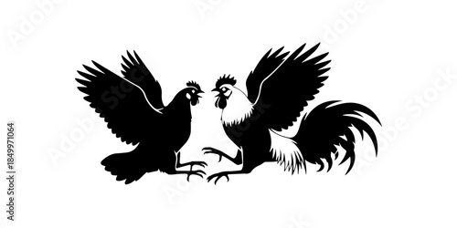 Two roosters fighting silhouette vector graphic
