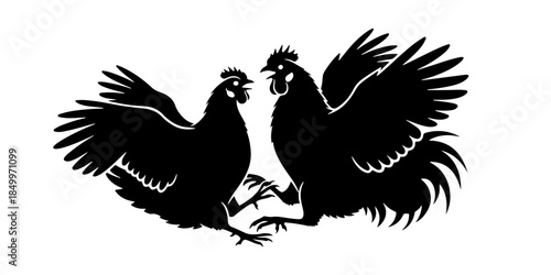 Two roosters facing each other silhouette graphic art