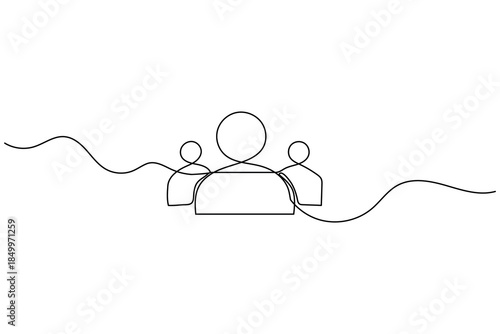 Single line drawing of a group of people icon, representing community and teamwork.