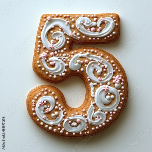 Delicious Decorated Gingerbread Cookie Number Five Sweet Treat