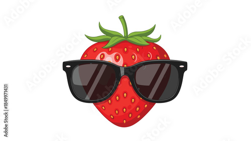 Cool strawberry wearing black sunglasses looks stylish and confident, adding a playful touch to summer fruit imagery.