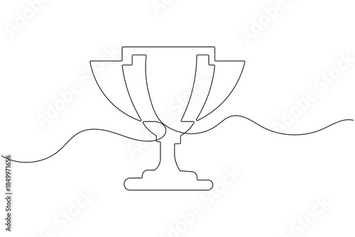 Continuous line art of a trophy, symbolizing victory, success, award, and achievement.