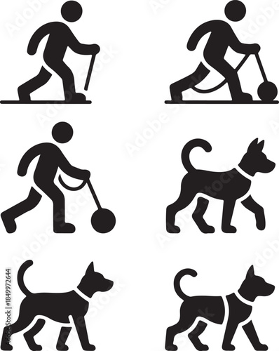 Dog Walking Silhouette Icon Set