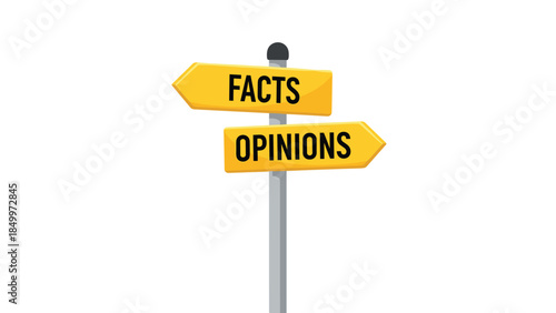 Directional signpost presents a choice between facts and opinions, illustrating critical thinking and information discernment.