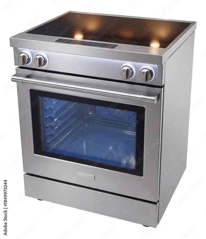 Fototapeta premium Electric range featuring a self-cleaning oven, ideal for busy homes.