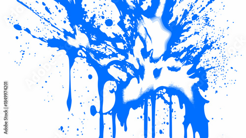 Dynamic Blue Ink Splash With Vibrant Paint Splatter on White. Abstract Liquid Explosion for Creativity, Art, Freedom, and Design Projects