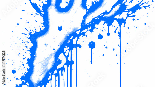 Dynamic Blue Ink Splash With Vibrant Paint Splatter on White. Abstract Liquid Explosion for Creativity, Art, Freedom, and Design Projects
