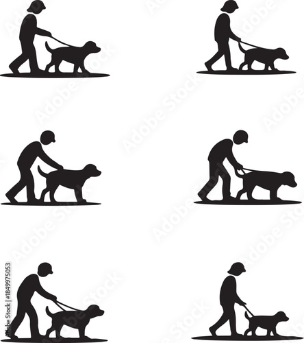 Dog Walking Silhouette Icon Set