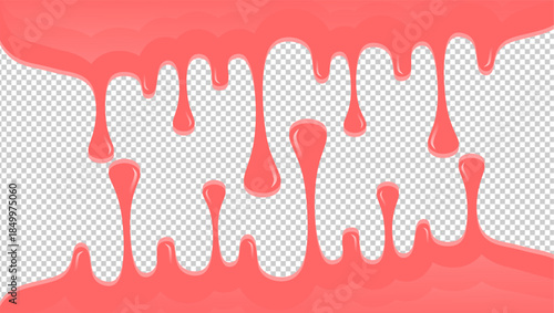 Wavy syrup illustration. Dripping candy illustration background. Pink ice cream drip illustration. Fast food caramel drip illustration. Hand-drawn milk drip on transparent background.