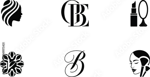 Premium Beauty and Cosmetics Logo Collection - Minimalist Female Portrait and Makeup Artist Vector Icons Set