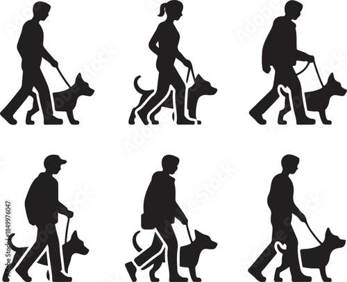 Dog Walking Silhouette Icon Set