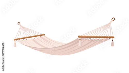 Relaxing pink hammock hangs invitingly, perfect for leisure and outdoor enjoyment, offering a comfortable space for rest and relaxation.
